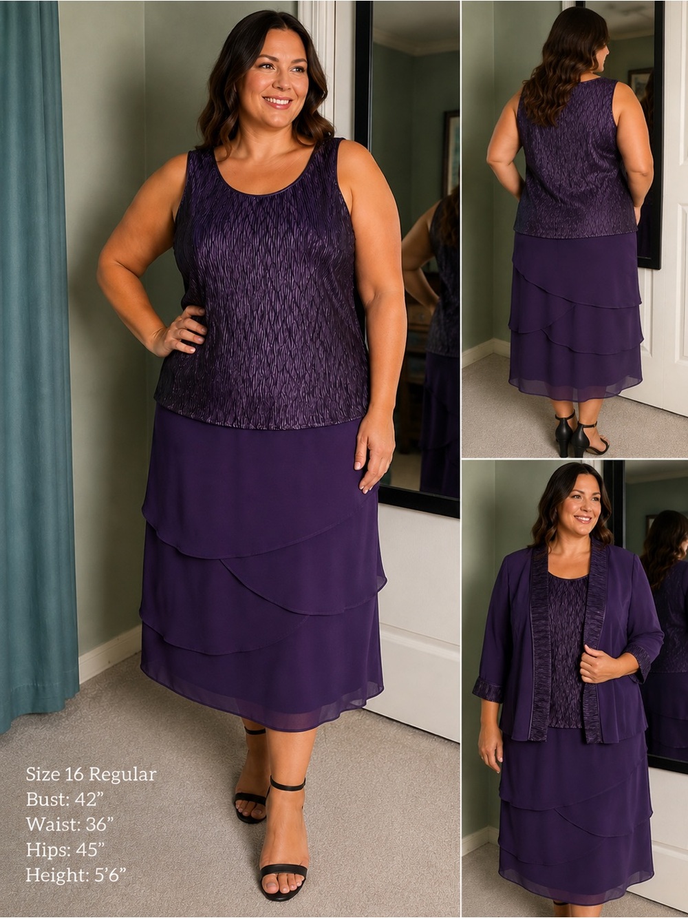 Draper's & Damon's 3PC Purple Skirt Suit Size 16 Y2K Formal Evening Coquette Set